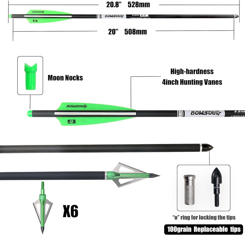 BOWSOUL Crossbow Bolts 20 22 Inch Carbon Archery Arrows 12 Pack and 6 Pack 3 Blade Hunting Broadhead Set - Image 2